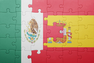puzzle with the national flag of spain and mexico