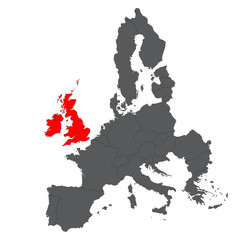 UK red map on Europe grey map vector