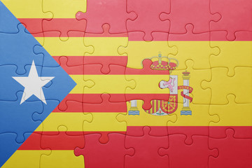 puzzle with the national flag of spain and catalonia