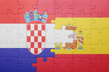 puzzle with the national flag of spain and croatia