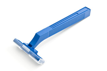 blue plastic razor on white