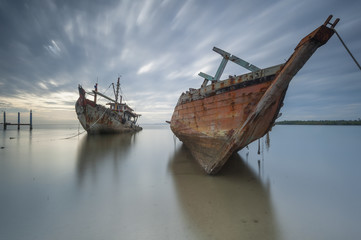 Two abandoned ship in Borneo Sabah, Malaysia