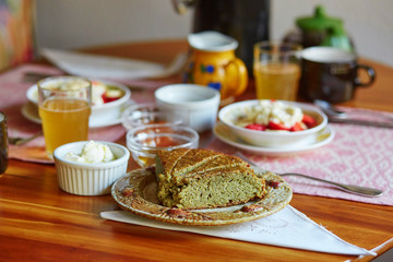 Delicious breakfast with seed cake served