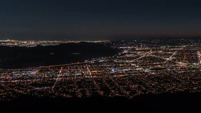 Los Angeles San Fernando Valley night mountain view time lapse with pan.
