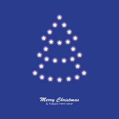 Christmas card with tree of stars on blue background