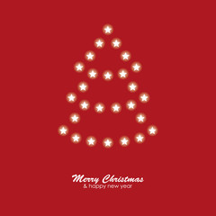 Christmas card with tree of stars on red background