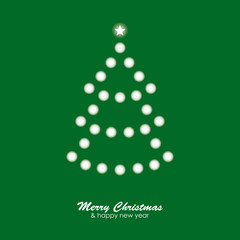 Christmas card with tree of lights on green background
