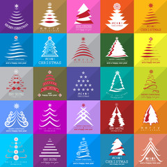 Christmas Tree Icons Set - Vector Illustration, Graphic Design. Collection Of Xmas Icons