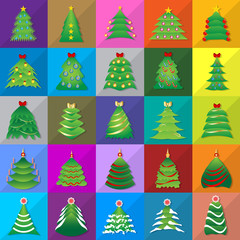 Naklejka premium Christmas Tree Icons Set - Vector Illustration, Graphic Design. Collection Of Xmas Icons