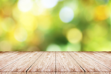 wooden floor and  bokeh blur background