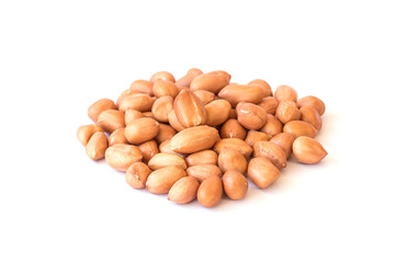 Close up raw peanuts on white