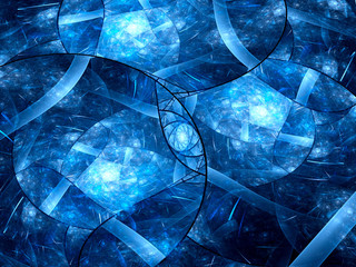 Blue glowing stained-glass fractal - obrazy, fototapety, plakaty