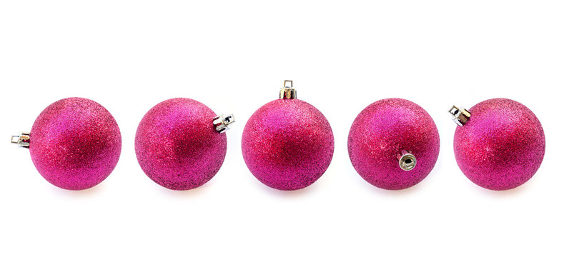 Set Of Pink Christmas Ball Isolated On White