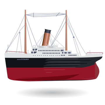 Titanic mini – legendary colossal mini boat – monumental mini ship – symbol icon flatten isolated illustration master vector