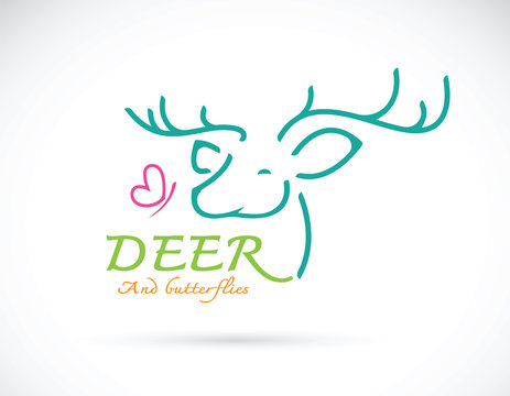Vector image of deer and butterfly design and text on white back
