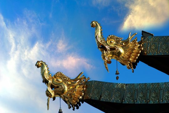 The dragon sculpture at Songzanlin Temple also known as the Ganden Sumtseling Monastery, in Zhongdian city( Shangri-La), Yunnan province China and is closely Potala Palace in Lhasa