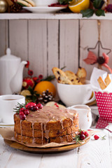 Orange and cranberry christmas cake with glaze