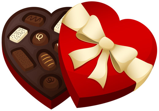 Vector illustration of a heart-shaped box of chocolate candies.