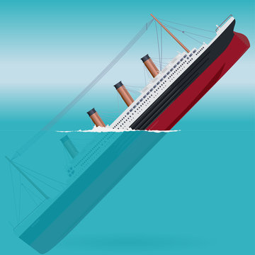 Sinking Titanic – Legendary Colossal Boat – Monumental Big Ship – Symbol Icon Flatten Isolated Illustration Master Vector