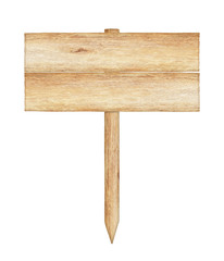 Wooden sign isolated on white background.