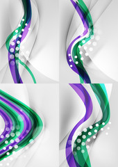 Set of abstract backgrounds. Curve wave lines with light and shadow effects