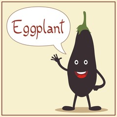 cartoon smiling eggplant with bubble speech