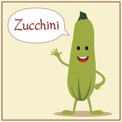 cartoon smiling zucchini with bubble speech
