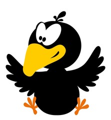 Cute happy crow isolated on white