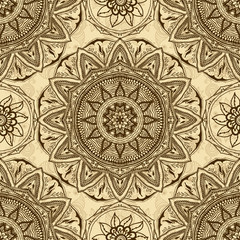 Vector seamless texture with floral mandala in indian style. Mehndi ornamental flowers