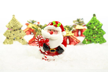 Christmas tree, bell, santa claus on white background