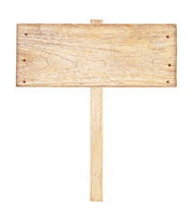 Wooden sign isolated on white background.