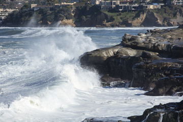 High Tide Coastal Waves Hitting the La Jolla California Shore