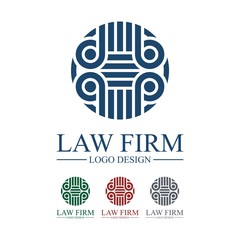 Law, Lawyer, Attorney, Pillar, Circle Design Logo Vector