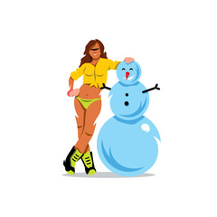 Vector Girl and Snowman Cartoon Illustration.