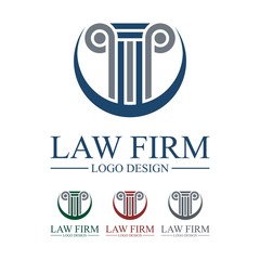 Law, Lawyer, Attorney, Crescent, Pillar, Design Logo Vector