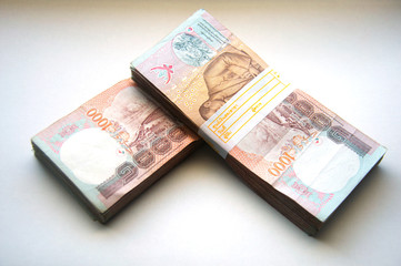 Thai baht with the images of Thailand King. Denomination of 1000