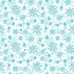 Hand drawn seamless snowflakes on white background
