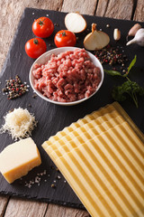 Recipe for classic Italian lasagna close-up. vertical
