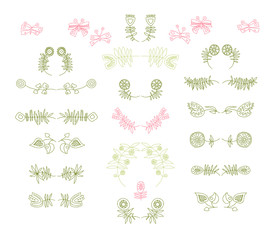 Set of symmetrical floral graphic design elements.
