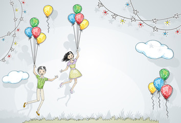 happy children / children flaying with balloon  © boomingpie