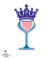 Sophisticated luxury wineglass with king crown, graphic artistic