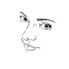 Monochrome silhouette of melancholic  attractive lady, face feat