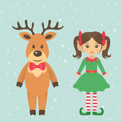 Fototapeta na wymiar girl elf and deer