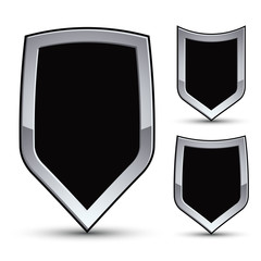 Set of heraldic vector black emblem with silver outline, three 3