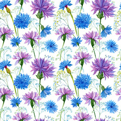 Naklejki  wzór. akwarela niebieskie kwiaty
