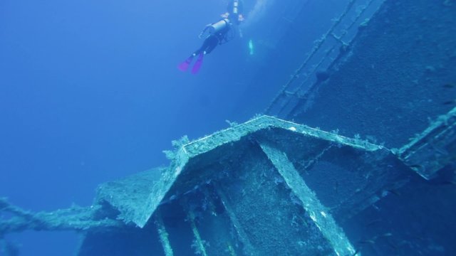 Divers exploring Zenobia shipwreck near Paphos Cyprus