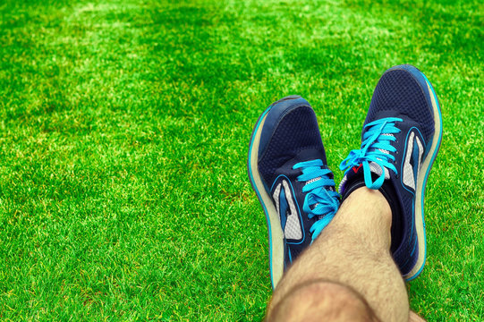 Foot Football On The Lawn Close Up