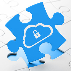 Cloud computing concept: Cloud With Padlock on puzzle background