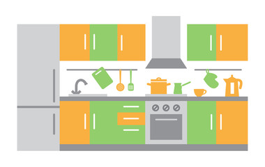 Flat Design of Kitchen Interior