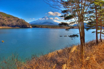 Fototapeta na wymiar Lake Shojiko at Mount Fuji